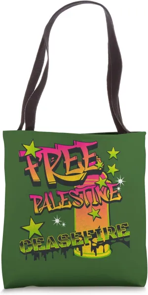 Graffiti Style Ceasefire Now, Free Palestinian Tote Bag