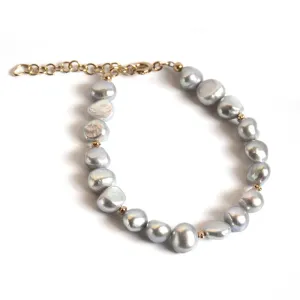 Gray Freshwater Pearl and Gold Bead Chain Bracelet - Handcrafted in the USA