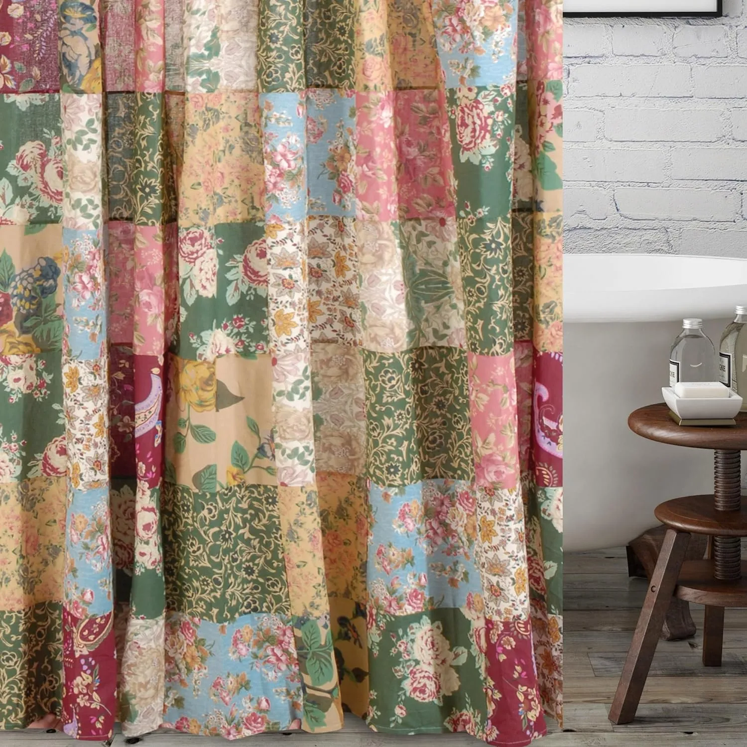 Greenland Home Antique Chic Shower Curtain, 72x72 inches, Featuring Authentic Patchwork Construction, 100% Cotton, Lined