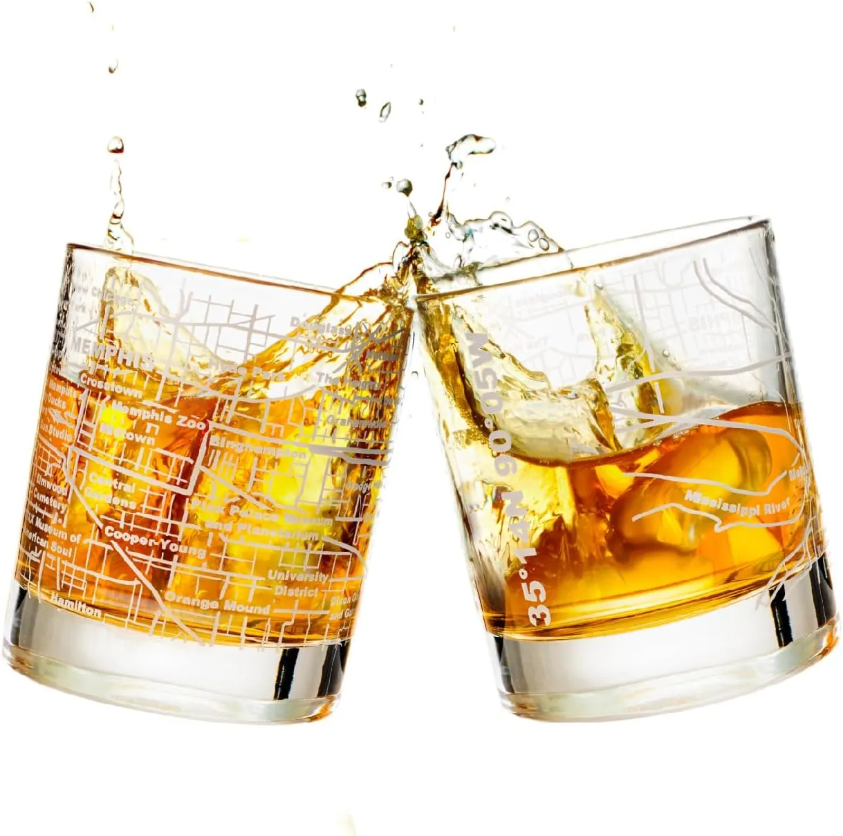Greenline Goods Whiskey Glasses - 10 Oz Tumbler Set for Memphis lovers, Etched with Memphis City Map Old Fashioned Rocks Glass - Set of 2