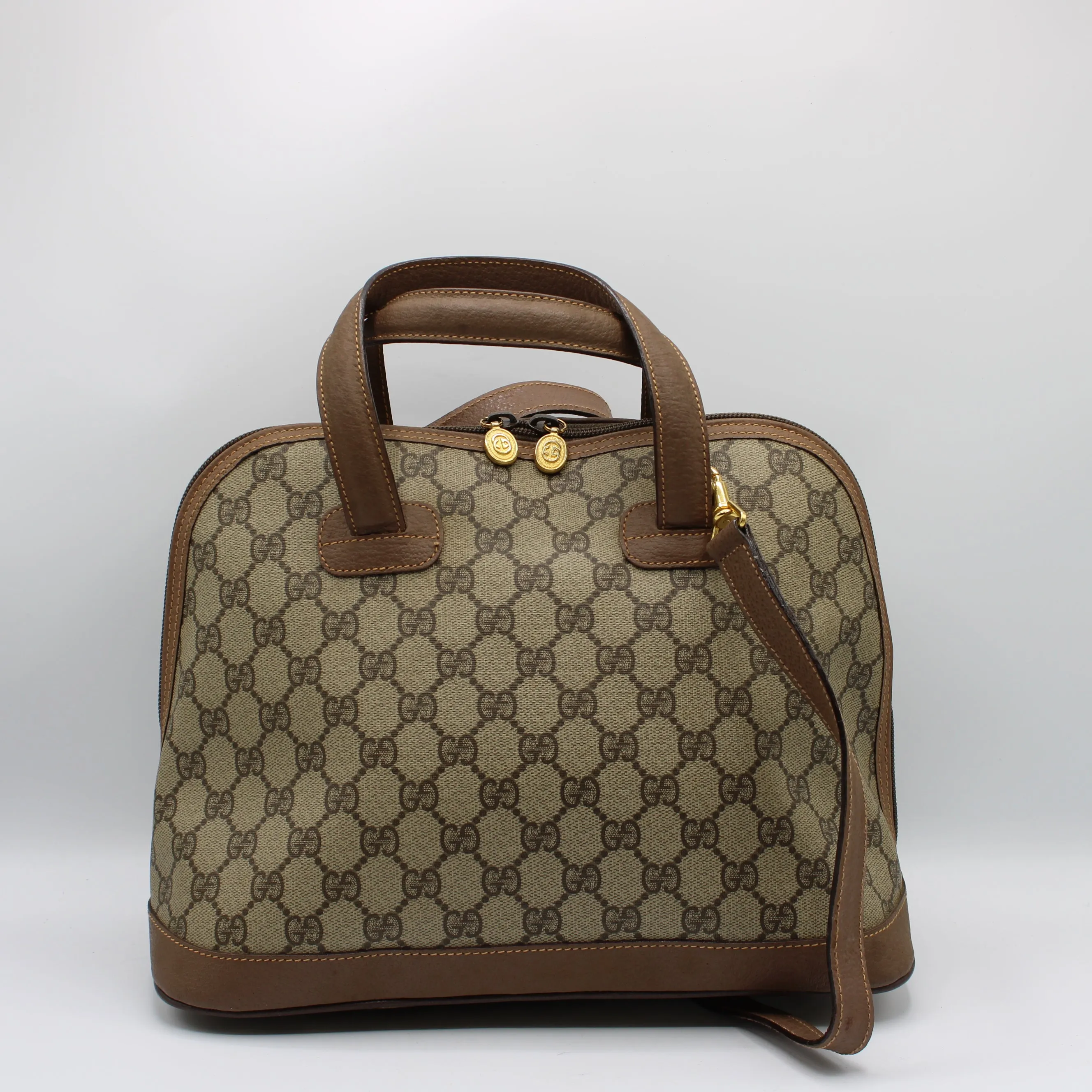 Gucci Brown GG Canvas Leather Dome Crossbody Bag