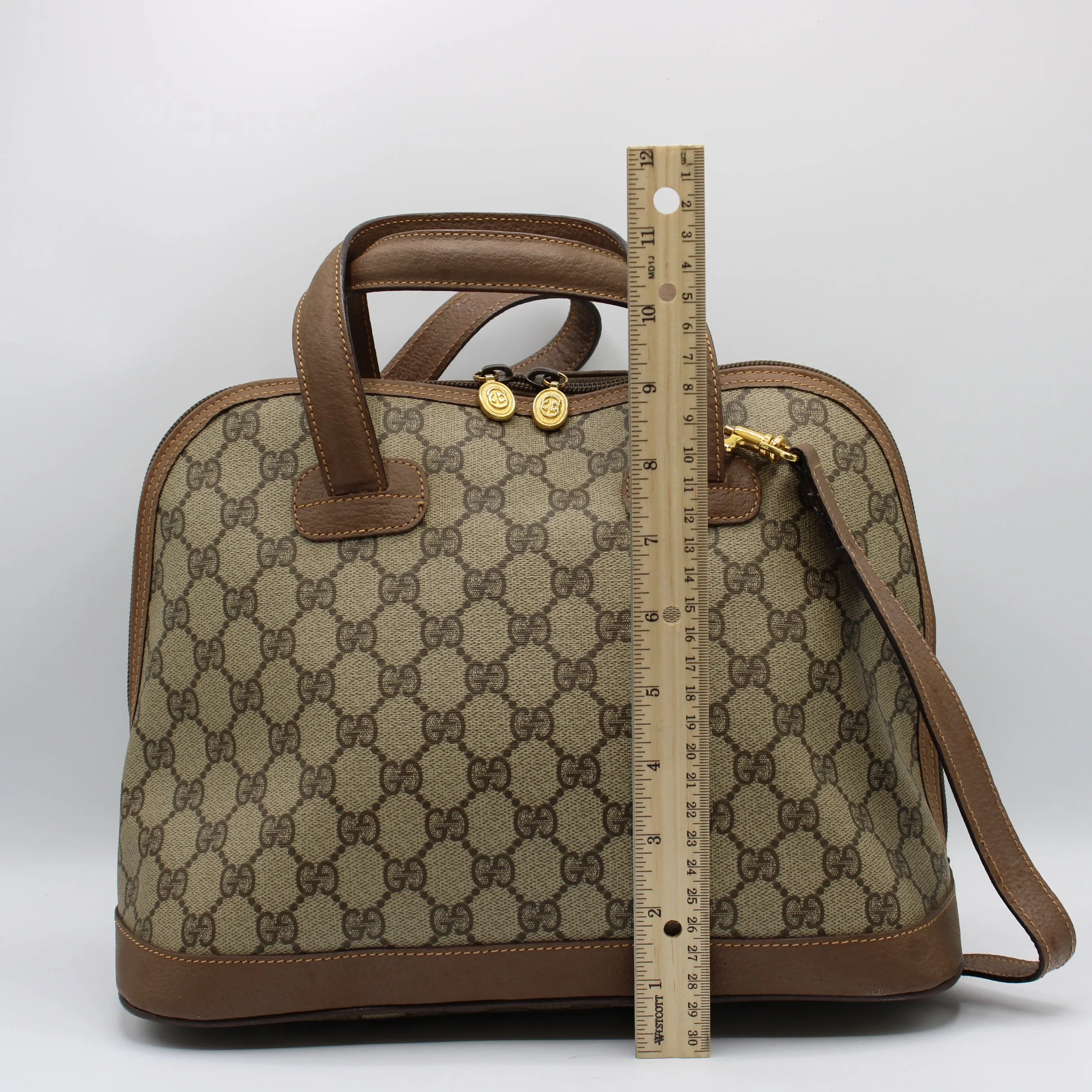 Gucci Brown GG Canvas Leather Dome Crossbody Bag