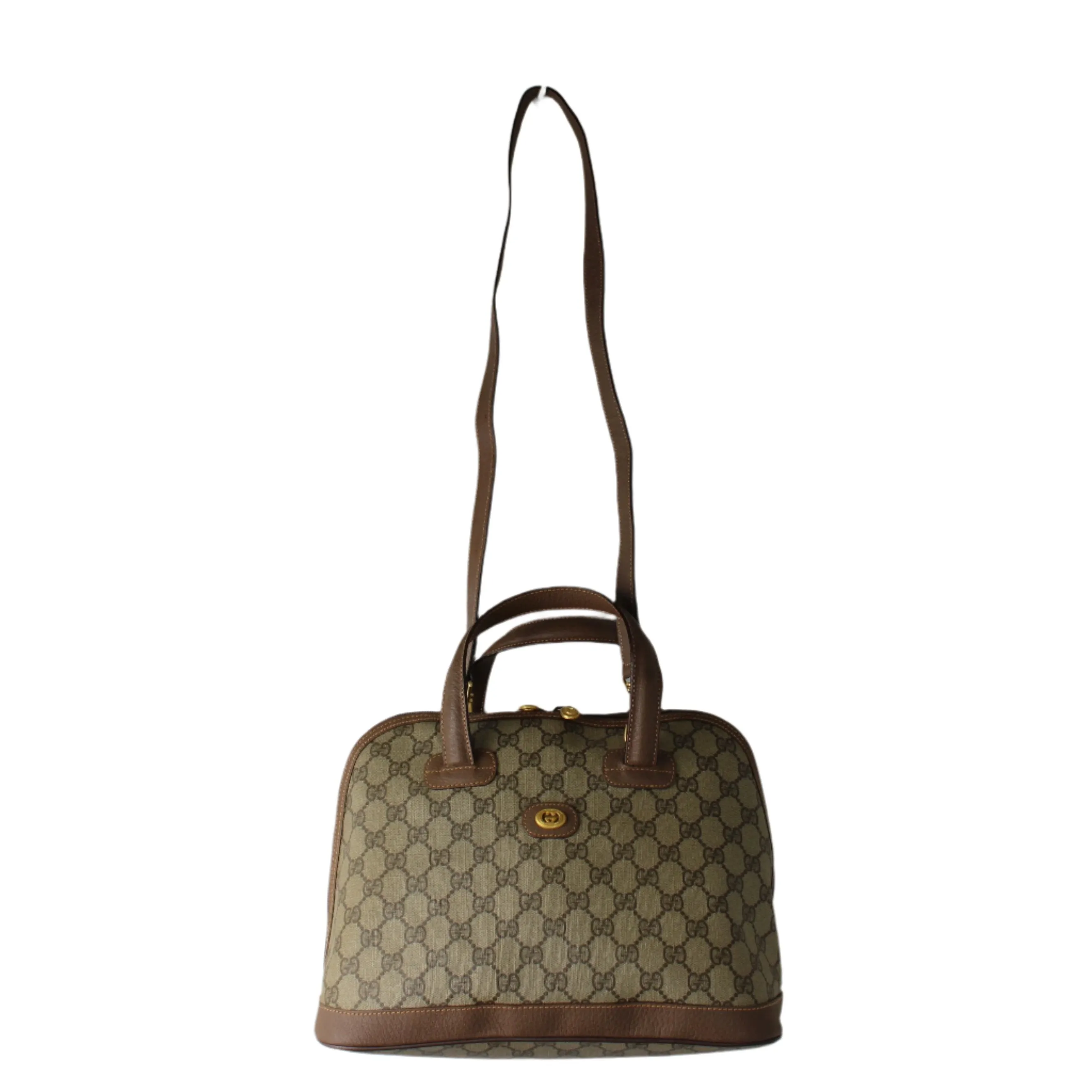 Gucci Brown GG Canvas Leather Dome Crossbody Bag
