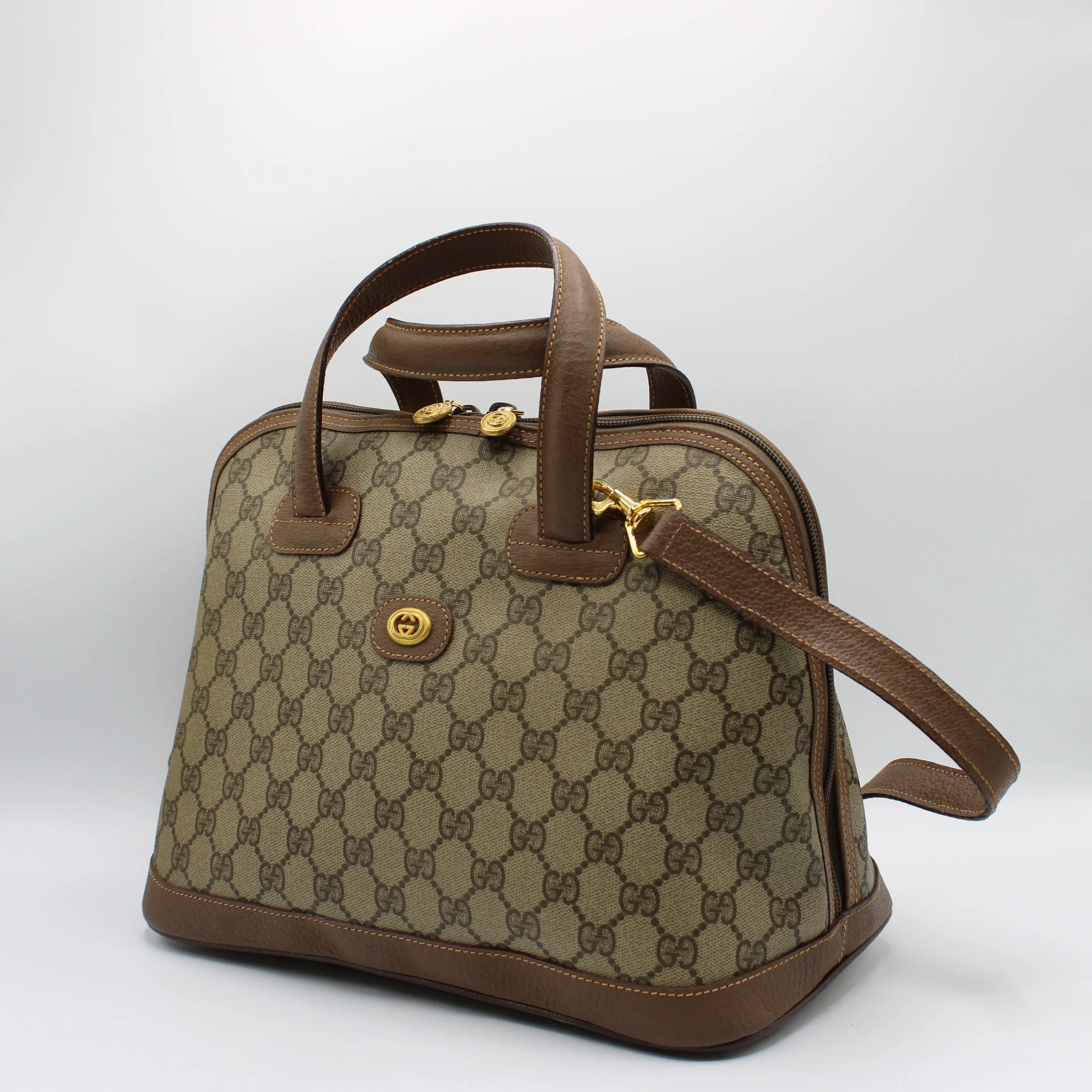 Gucci Brown GG Canvas Leather Dome Crossbody Bag