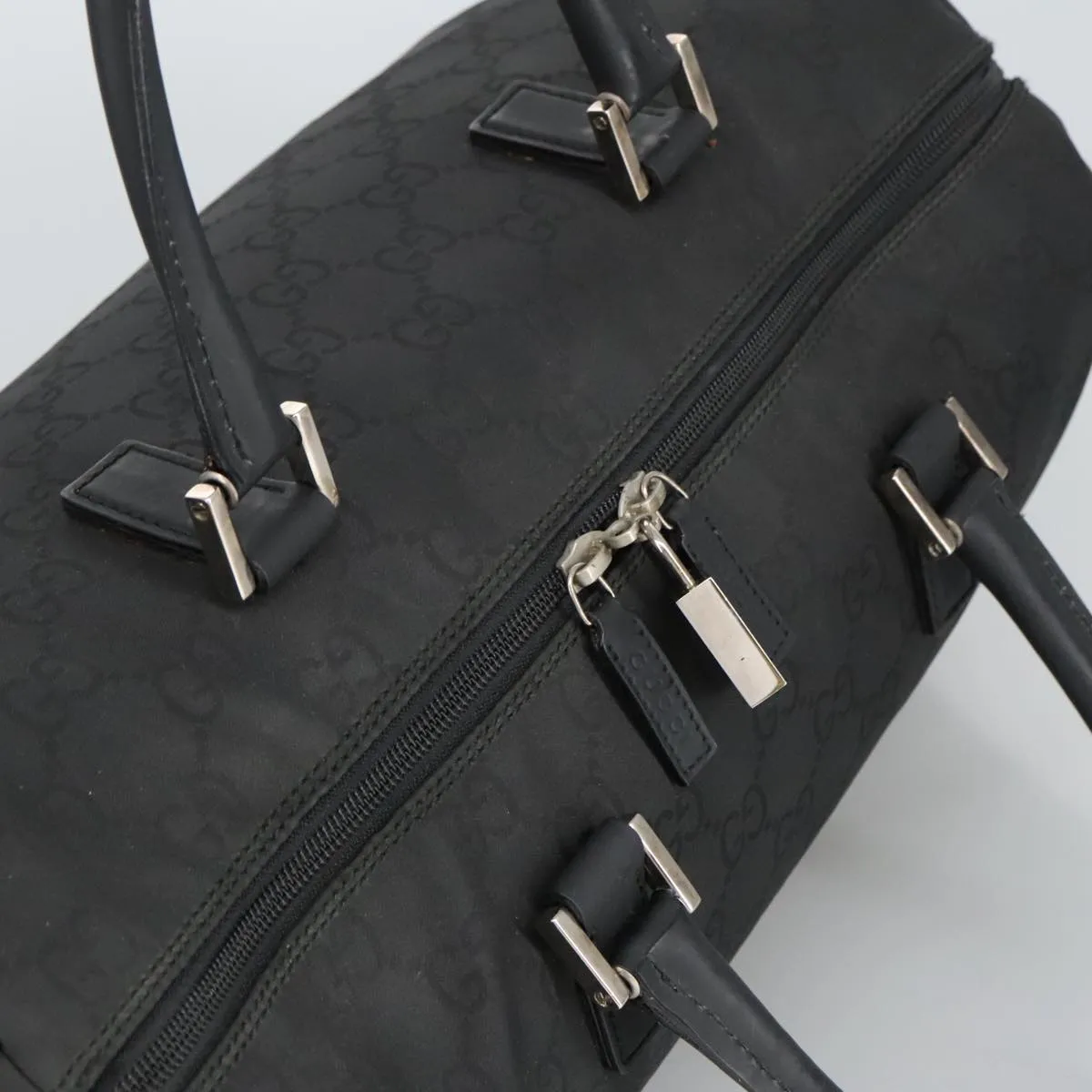 GUCCI GG Canvas Boston Bag Black Silver 012 0383 hk1725
