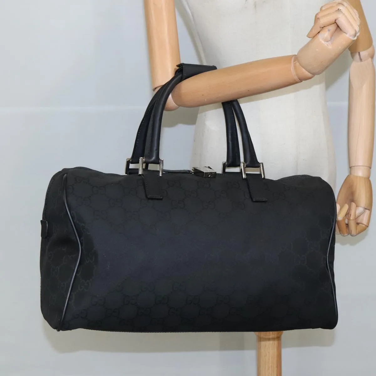 GUCCI GG Canvas Boston Bag Black Silver 012 0383 hk1725