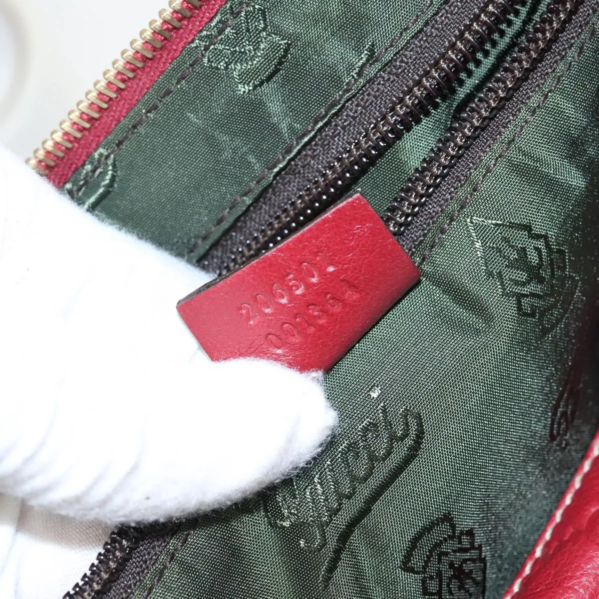 GUCCI GG Canvas Guccissima Boston Bag Leather Red Gold 206501 yk15866