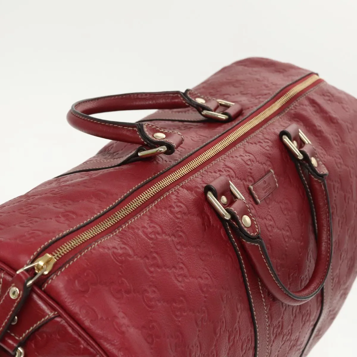 GUCCI GG Canvas Guccissima Boston Bag Leather Red Gold 206501 yk15866