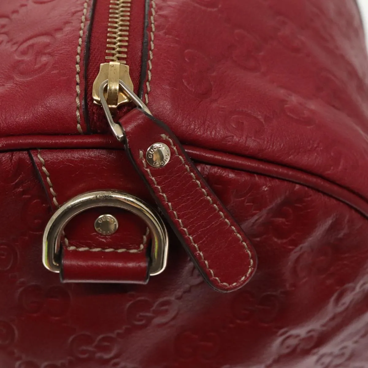 GUCCI GG Canvas Guccissima Boston Bag Leather Red Gold 206501 yk15866