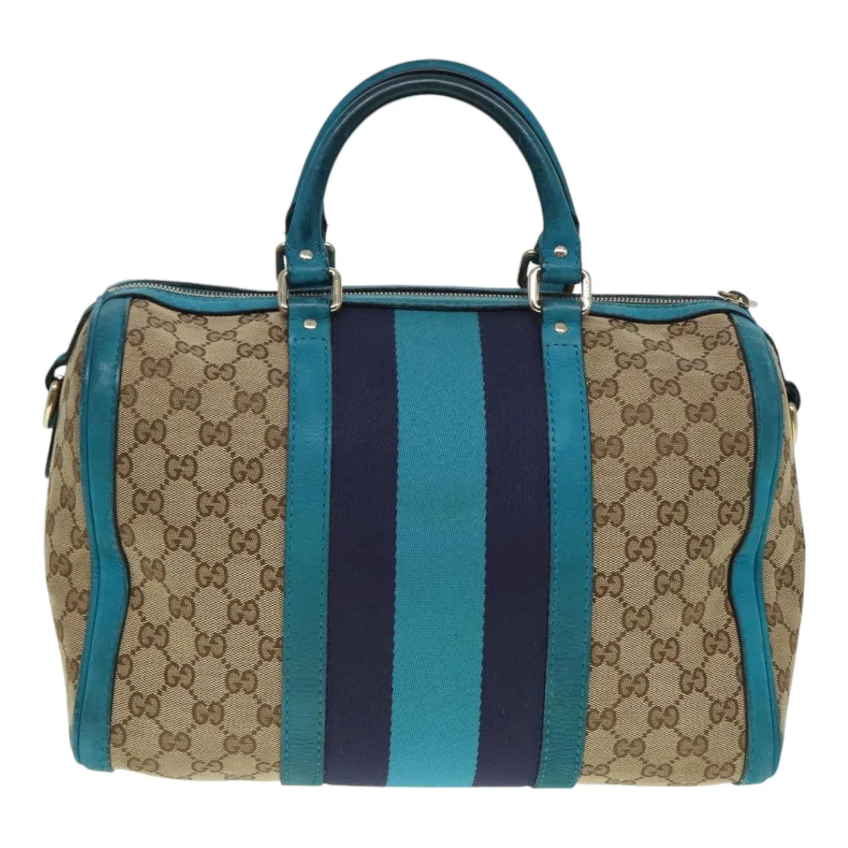GUCCI GG Canvas Sherry Line Boston Bag 2way Beige Blue 247205 89624