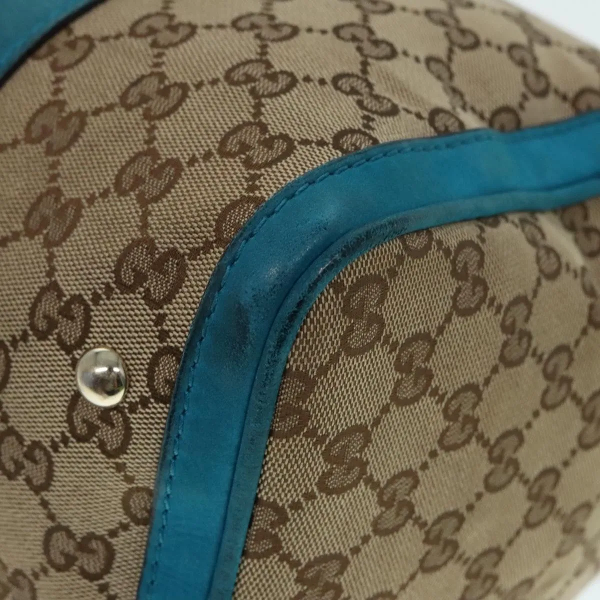 GUCCI GG Canvas Sherry Line Boston Bag 2way Beige Blue 247205 89624