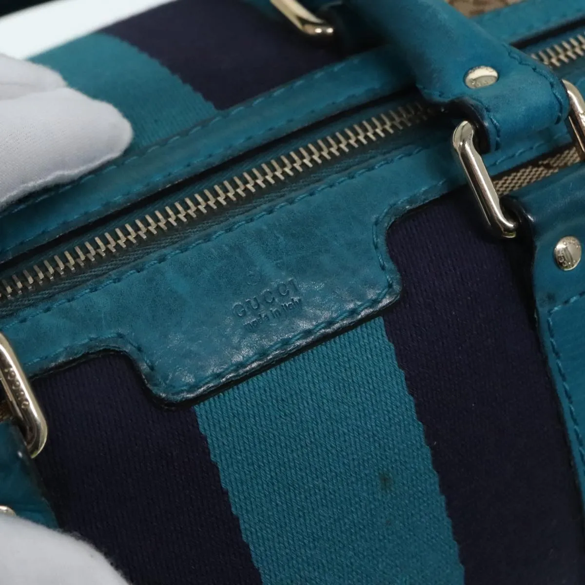 GUCCI GG Canvas Sherry Line Boston Bag 2way Beige Blue 247205 89624