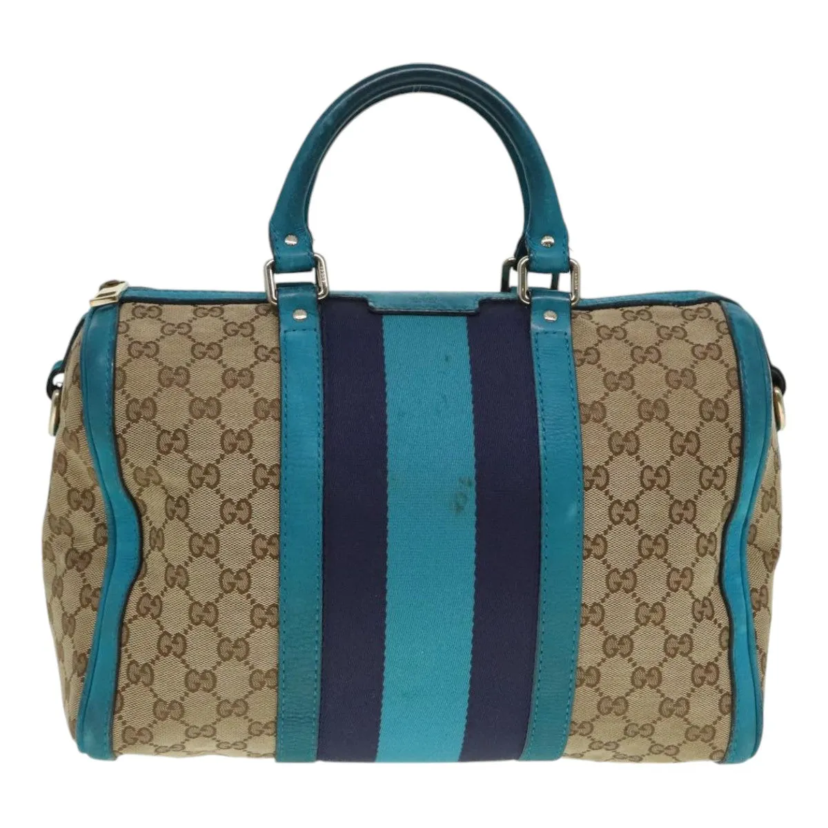 GUCCI GG Canvas Sherry Line Boston Bag 2way Beige Blue 247205 89624