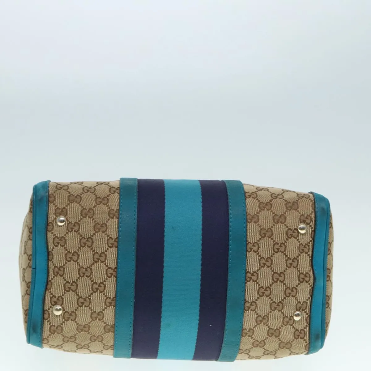 GUCCI GG Canvas Sherry Line Boston Bag 2way Beige Blue 247205 89624