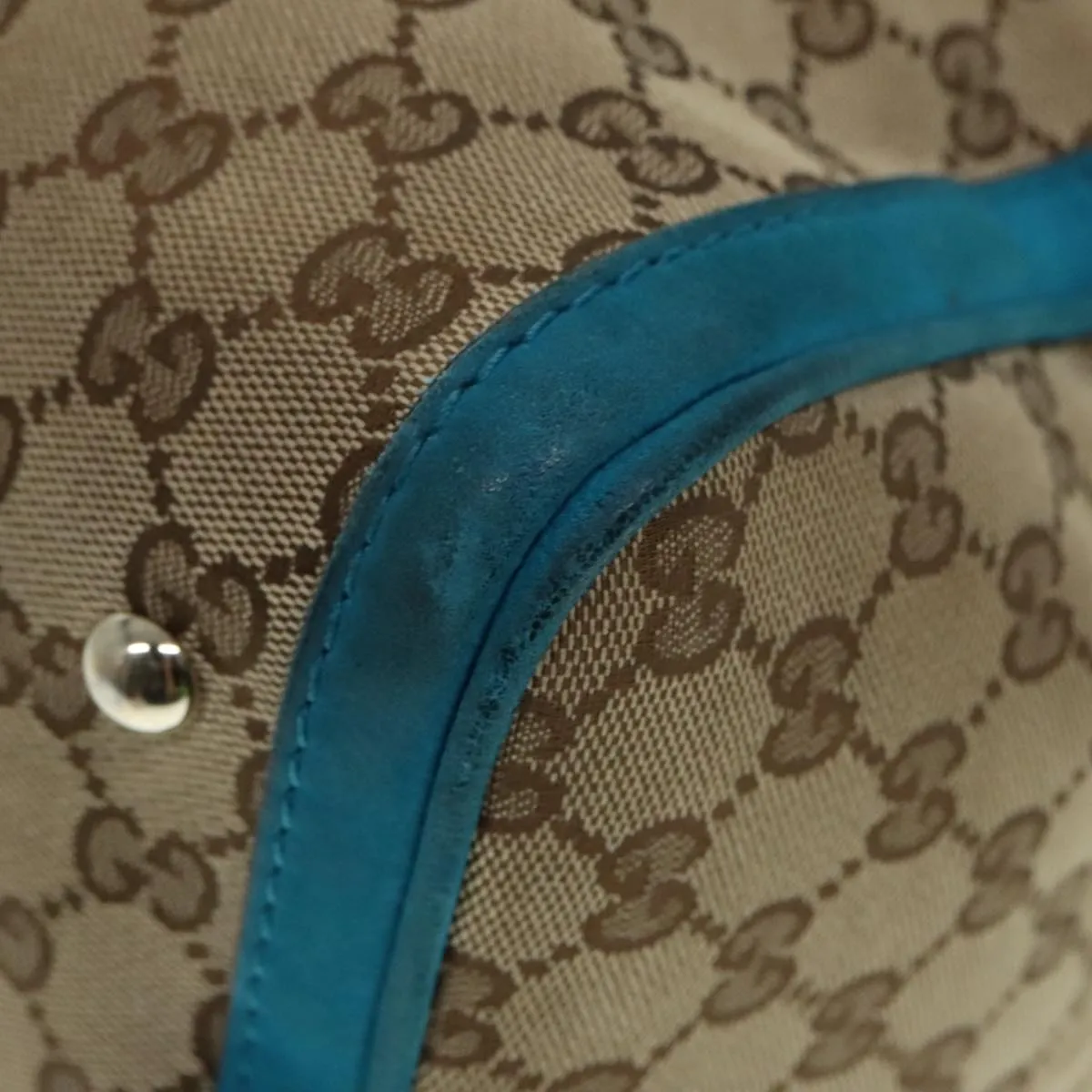 GUCCI GG Canvas Sherry Line Boston Bag 2way Beige Blue 247205 89624