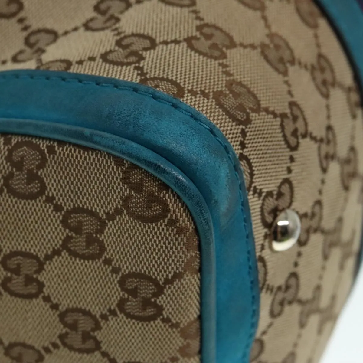 GUCCI GG Canvas Sherry Line Boston Bag 2way Beige Blue 247205 89624