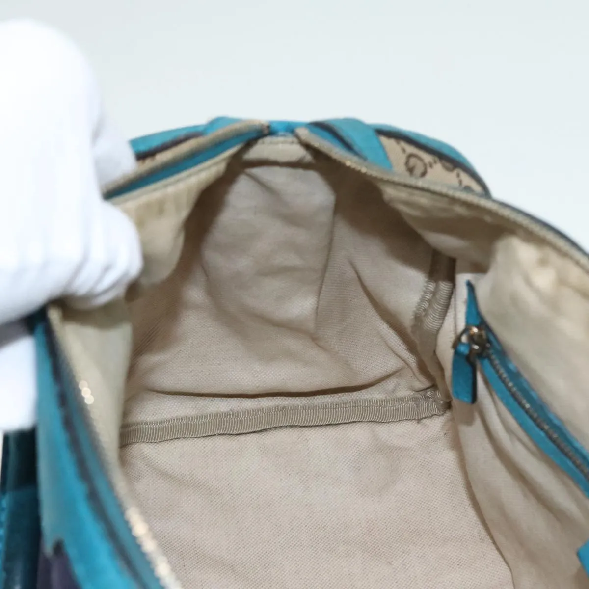 GUCCI GG Canvas Sherry Line Boston Bag 2way Beige Blue 247205 89624