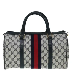 GUCCI GG Canvas Sherry Line Boston Bag PVC Leather Navy Red 92245