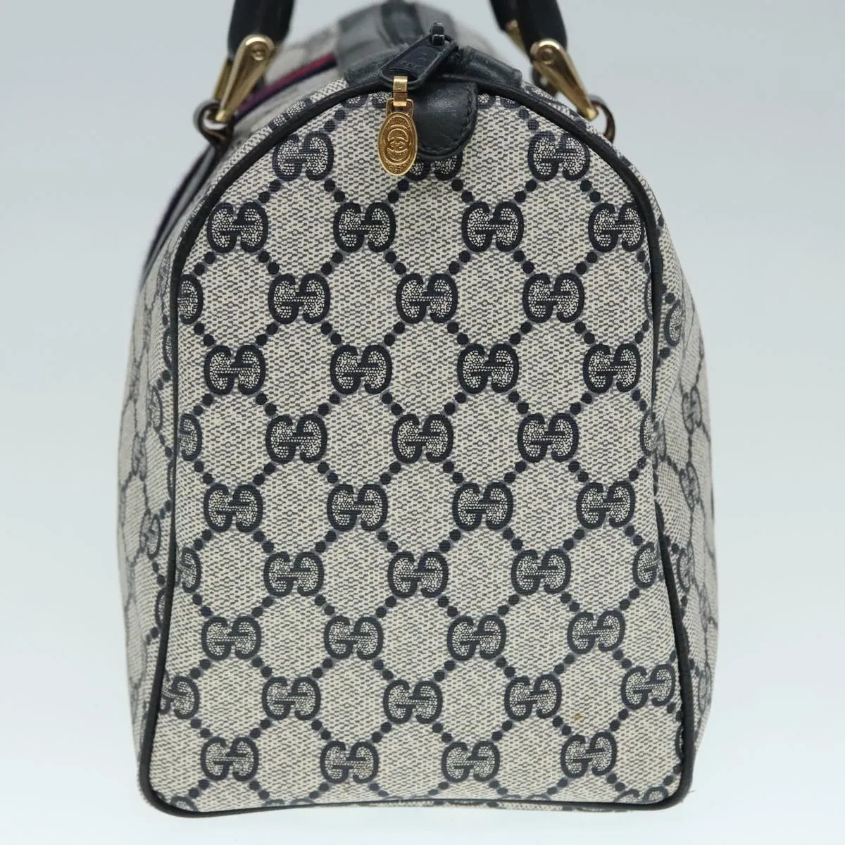 GUCCI GG Canvas Sherry Line Boston Bag PVC Leather Navy Red 92245