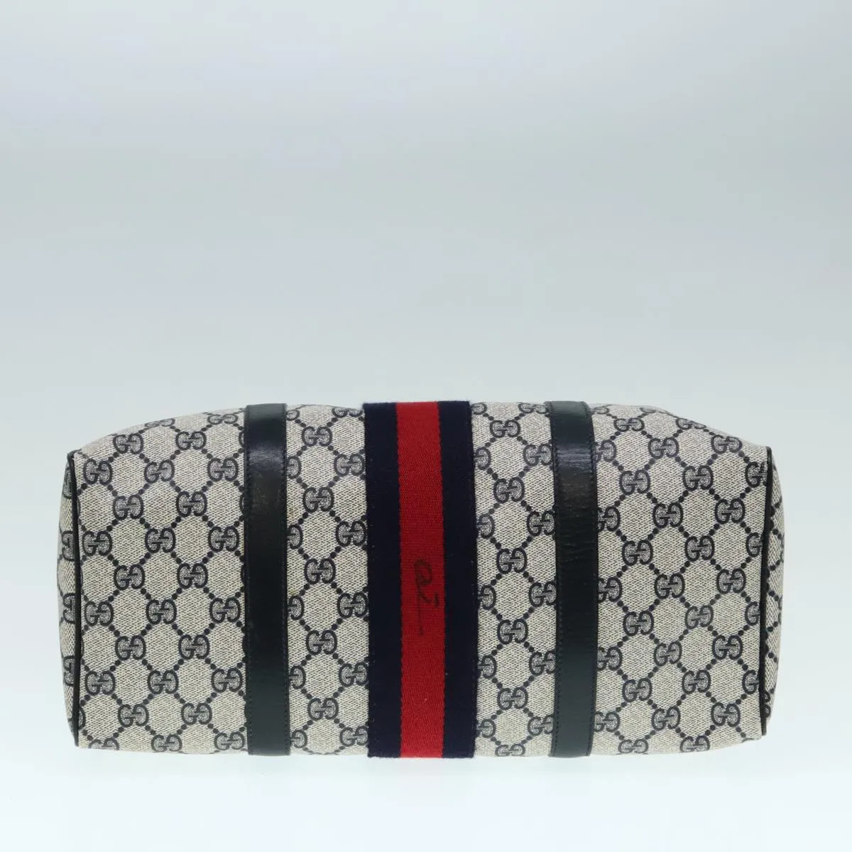 GUCCI GG Canvas Sherry Line Boston Bag PVC Leather Navy Red 92245