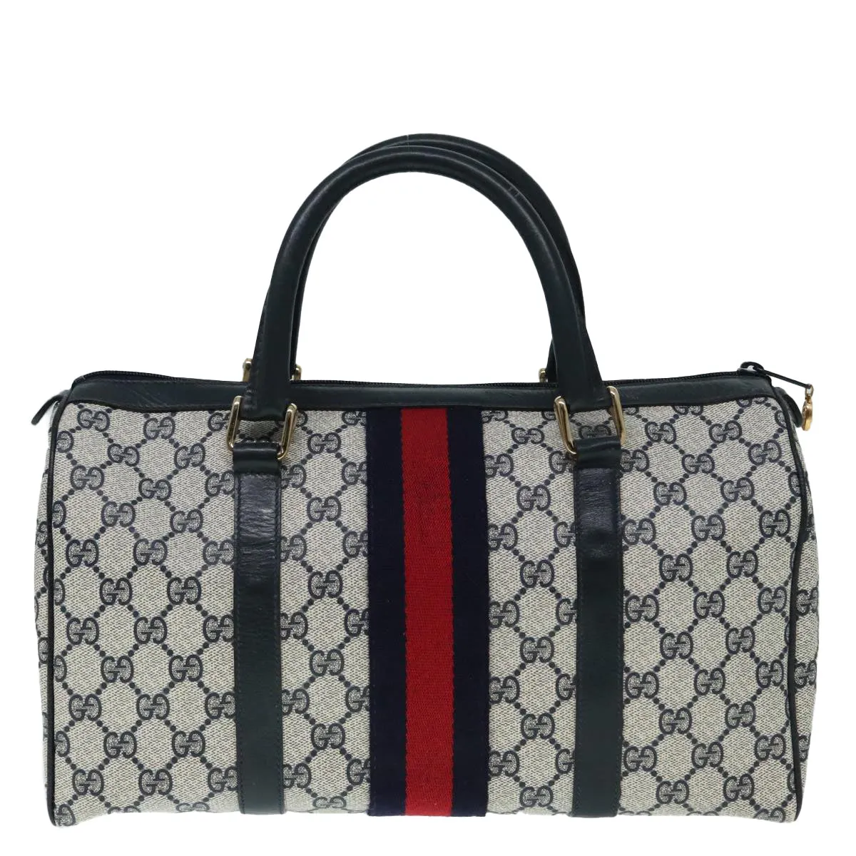 GUCCI GG Canvas Sherry Line Boston Bag PVC Leather Navy Red 92245