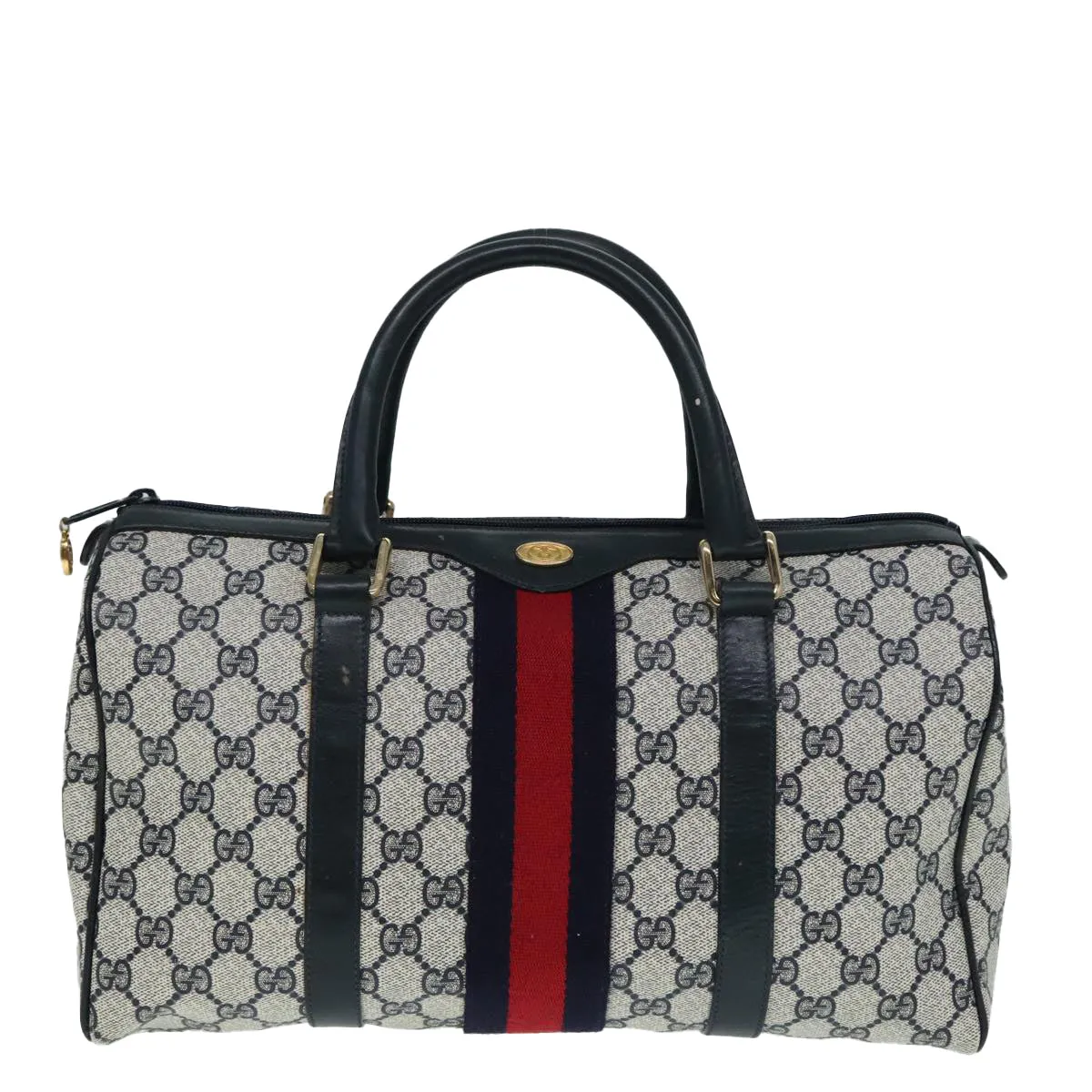 GUCCI GG Canvas Sherry Line Boston Bag PVC Leather Navy Red 92245