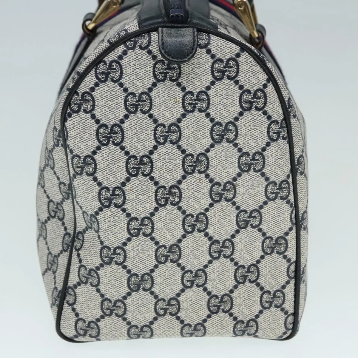 GUCCI GG Canvas Sherry Line Boston Bag PVC Leather Navy Red 92245