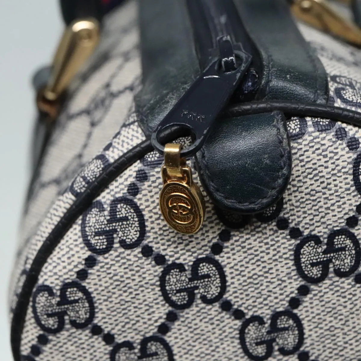 GUCCI GG Canvas Sherry Line Boston Bag PVC Leather Navy Red 92245