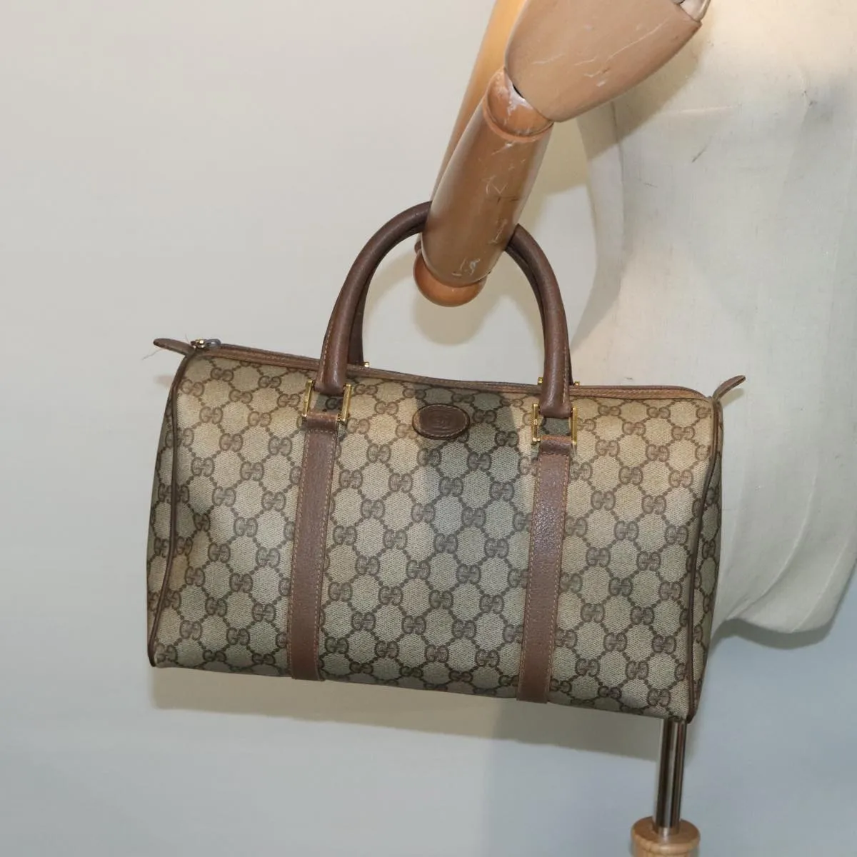 GUCCI GG Supreme Boston Bag PVC Beige Gold 002 39 6842 8039 yk15267