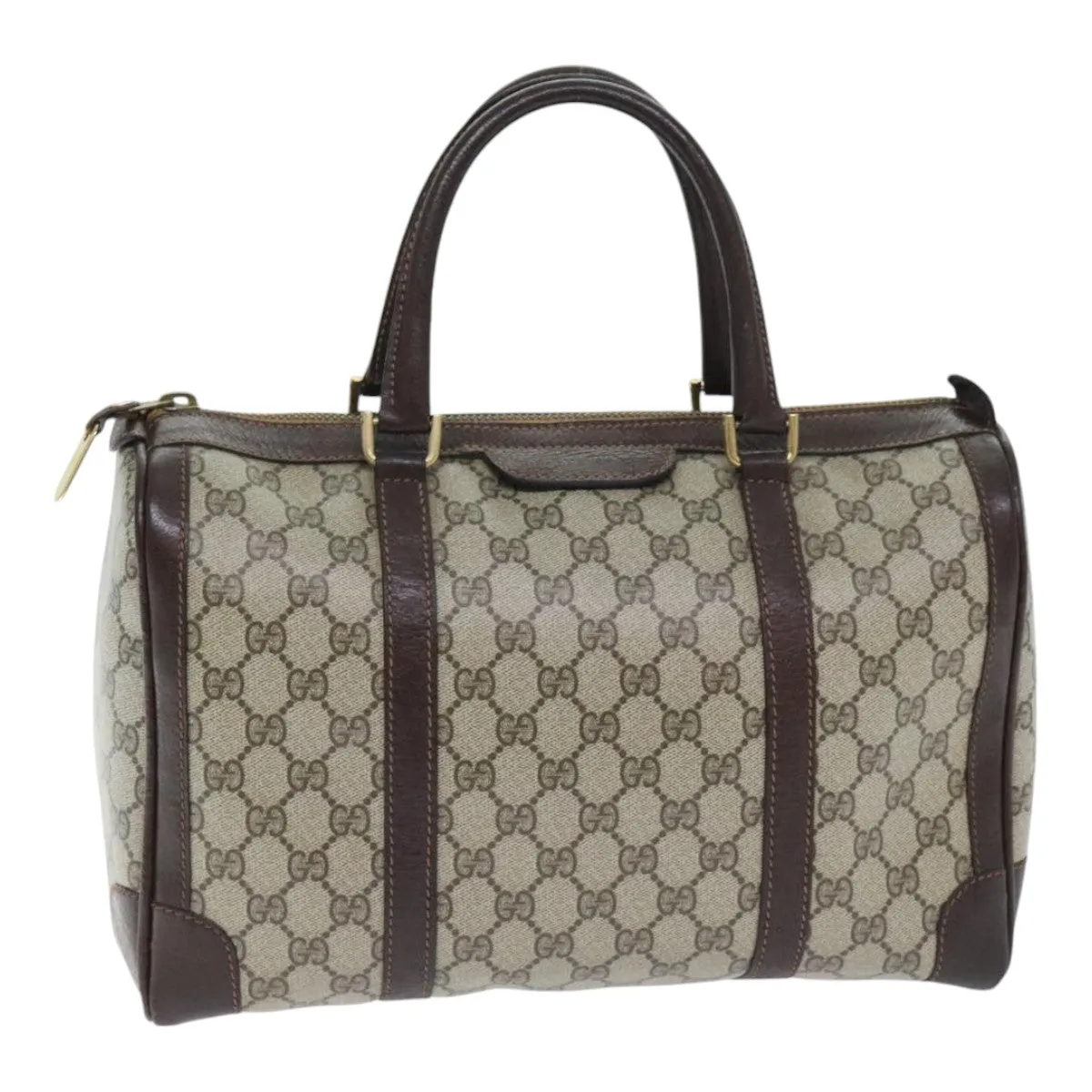 GUCCI GG Supreme Boston Bag PVC Leather Beige Brown Gold 93298