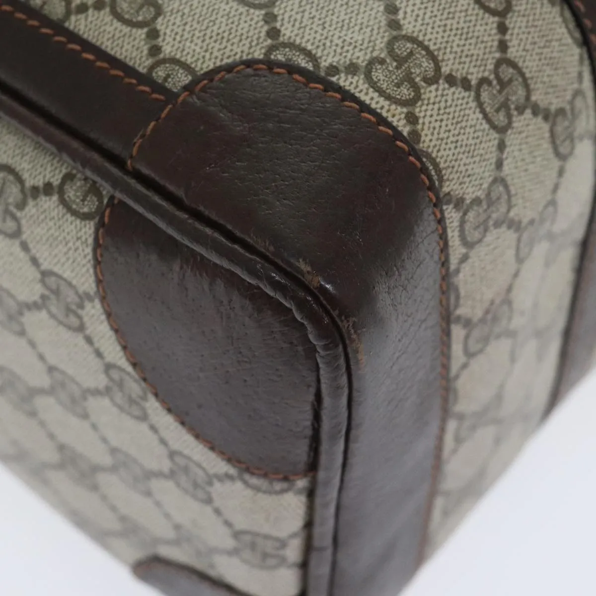 GUCCI GG Supreme Boston Bag PVC Leather Beige Brown Gold 93298