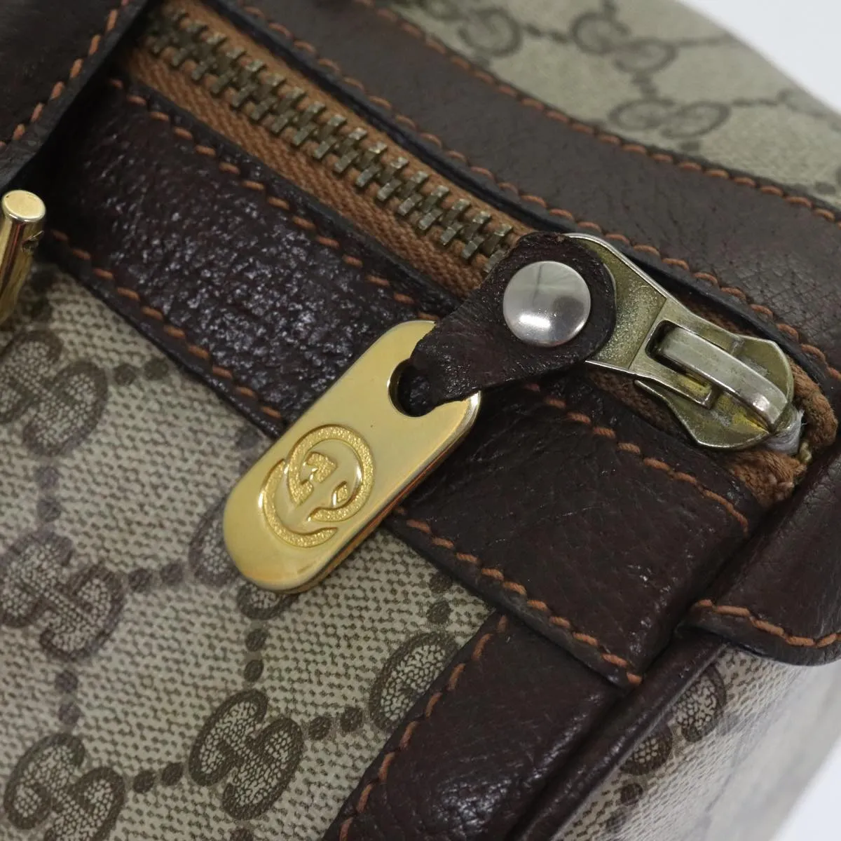 GUCCI GG Supreme Boston Bag PVC Leather Beige Brown Gold 93298