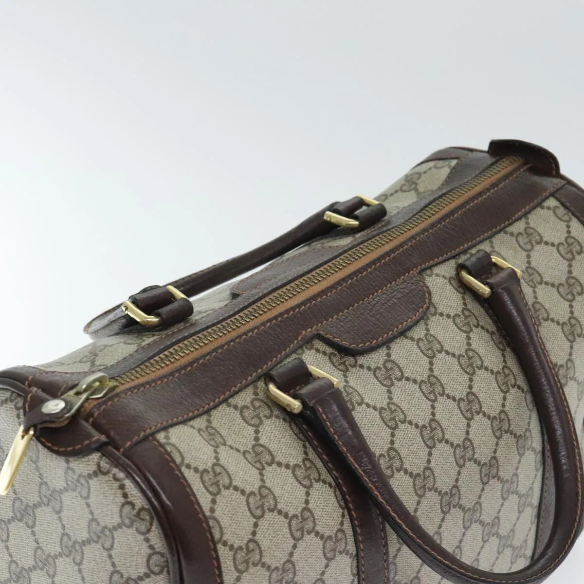 GUCCI GG Supreme Boston Bag PVC Leather Beige Brown Gold 93298