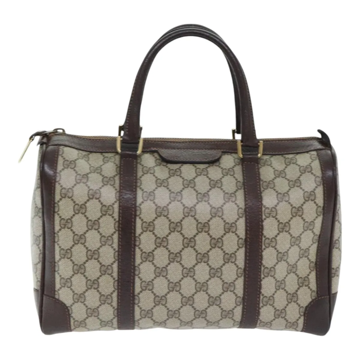 GUCCI GG Supreme Boston Bag PVC Leather Beige Brown Gold 93298