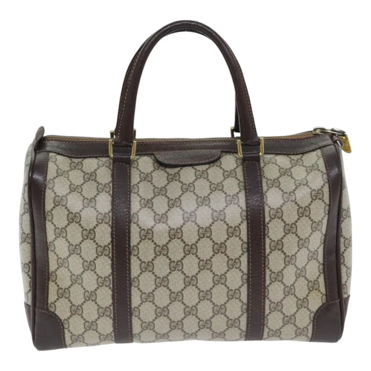 GUCCI GG Supreme Boston Bag PVC Leather Beige Brown Gold 93298