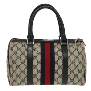 GUCCI GG Supreme Sherry Line Boston Bag PVC Navy Red gold 012 3841 58 94298