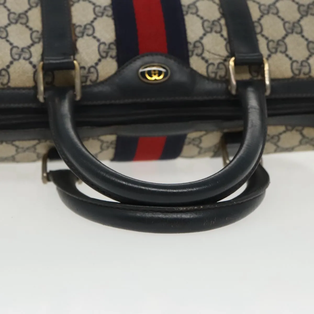 GUCCI GG Supreme Sherry Line Boston Bag PVC Navy Red gold 012 3841 58 94298