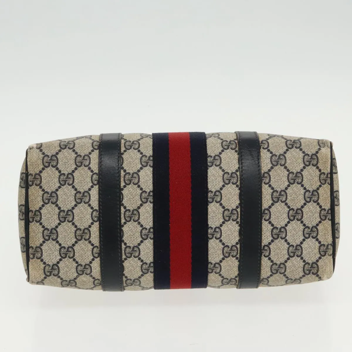 GUCCI GG Supreme Sherry Line Boston Bag PVC Navy Red gold 012 3841 58 94298