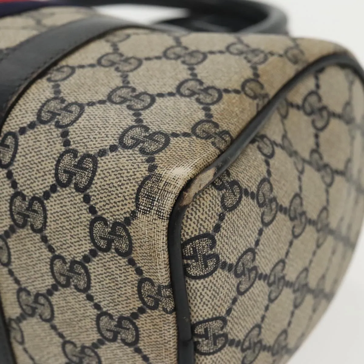 GUCCI GG Supreme Sherry Line Boston Bag PVC Navy Red gold 012 3841 58 94298