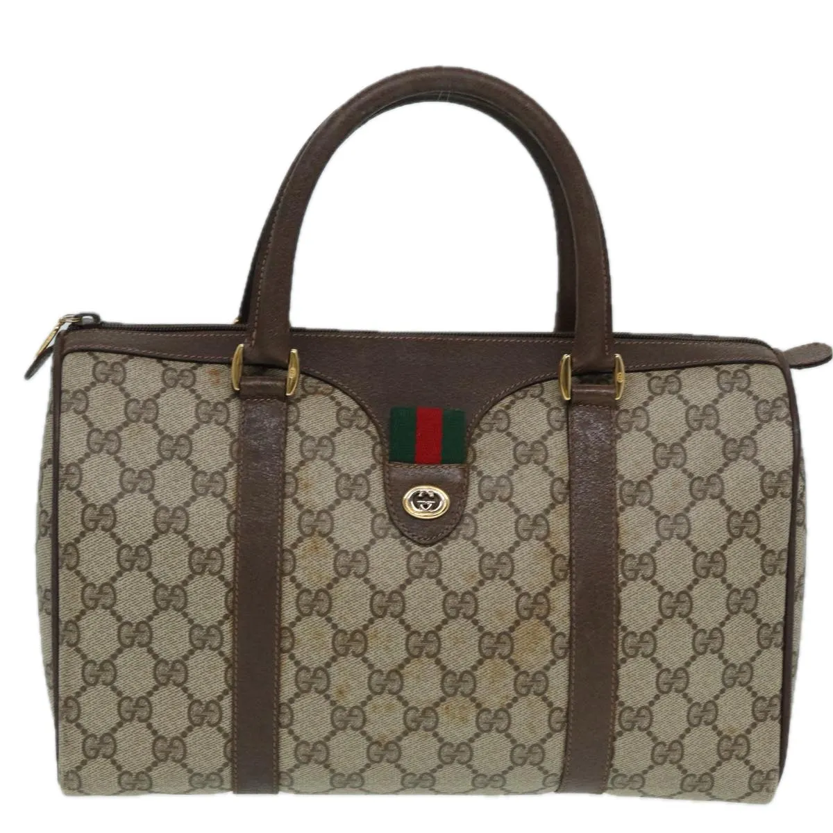 GUCCI GG Supreme Web Sherry Line Boston Bag Beige Red Green 83924