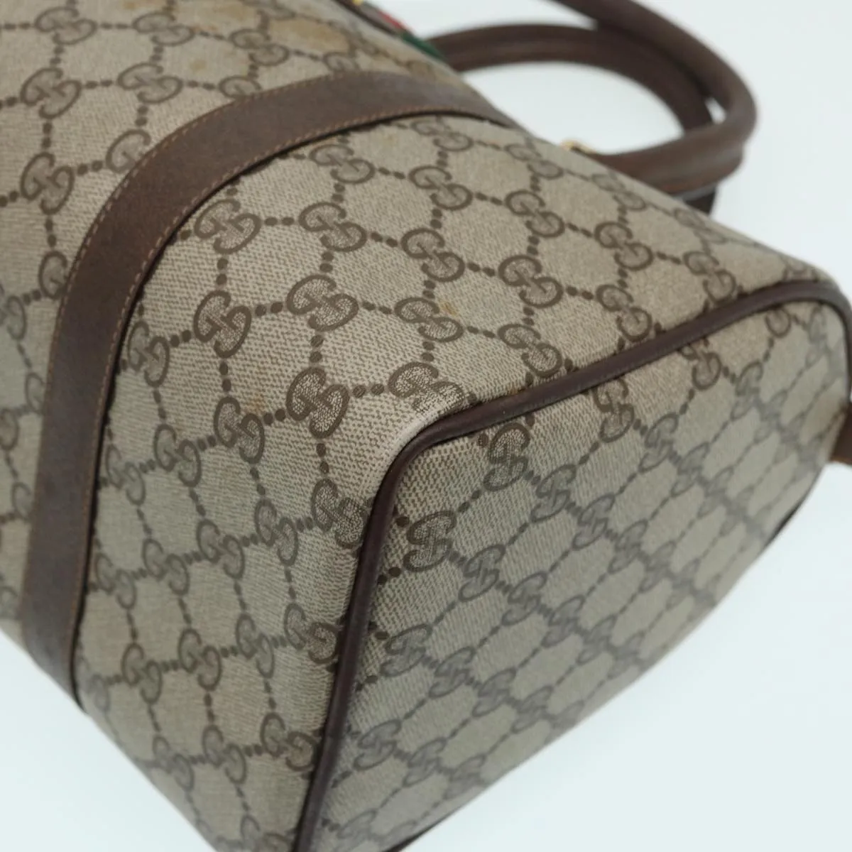 GUCCI GG Supreme Web Sherry Line Boston Bag Beige Red Green 83924