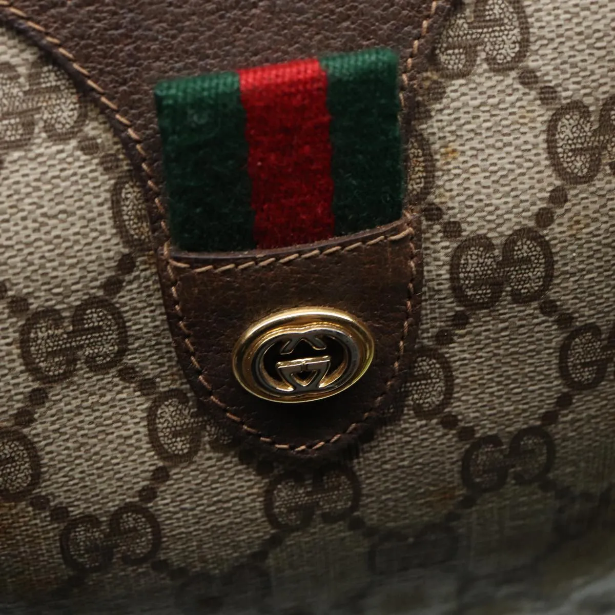 GUCCI GG Supreme Web Sherry Line Boston Bag Beige Red Green 83924