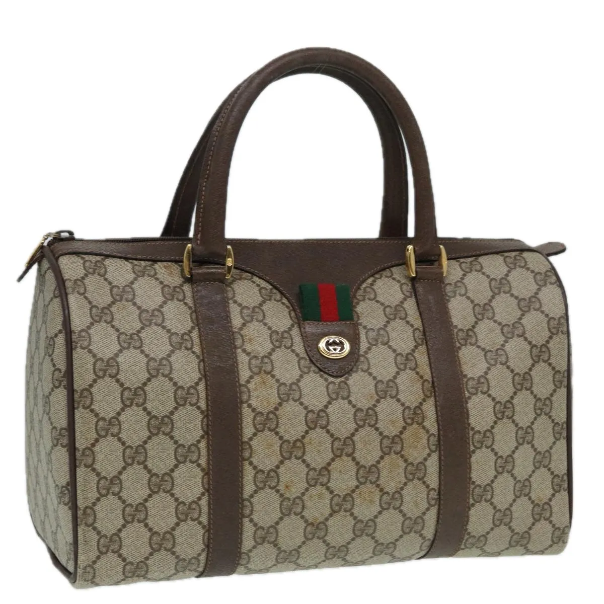 GUCCI GG Supreme Web Sherry Line Boston Bag Beige Red Green 83924