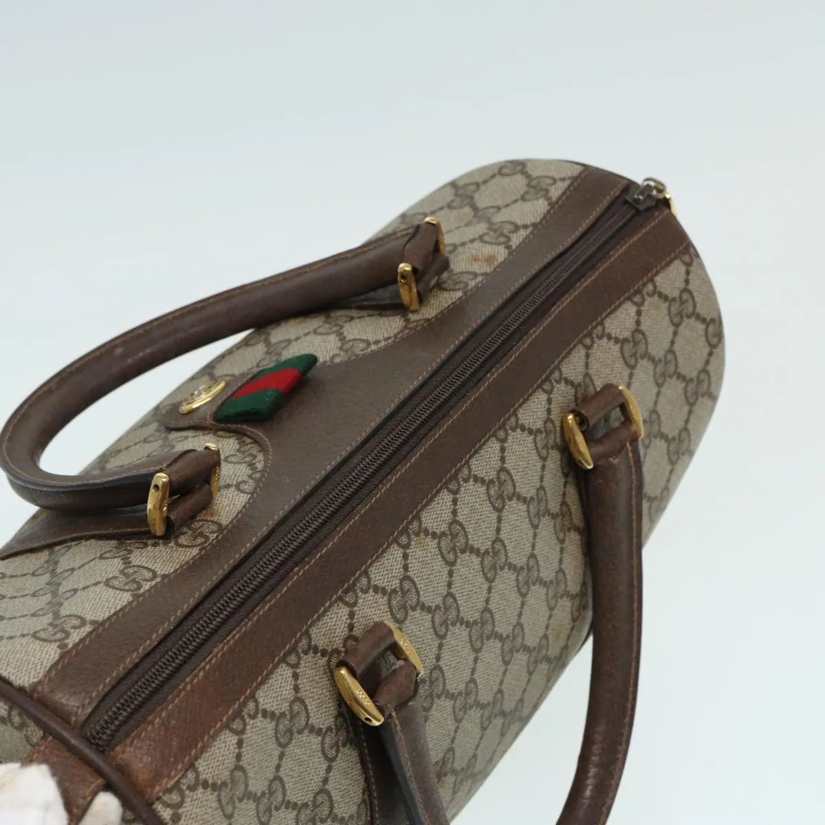 GUCCI GG Supreme Web Sherry Line Boston Bag Beige Red Green 83924