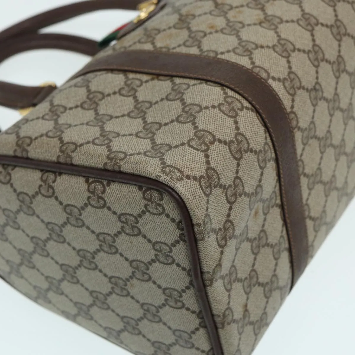 GUCCI GG Supreme Web Sherry Line Boston Bag Beige Red Green 83924