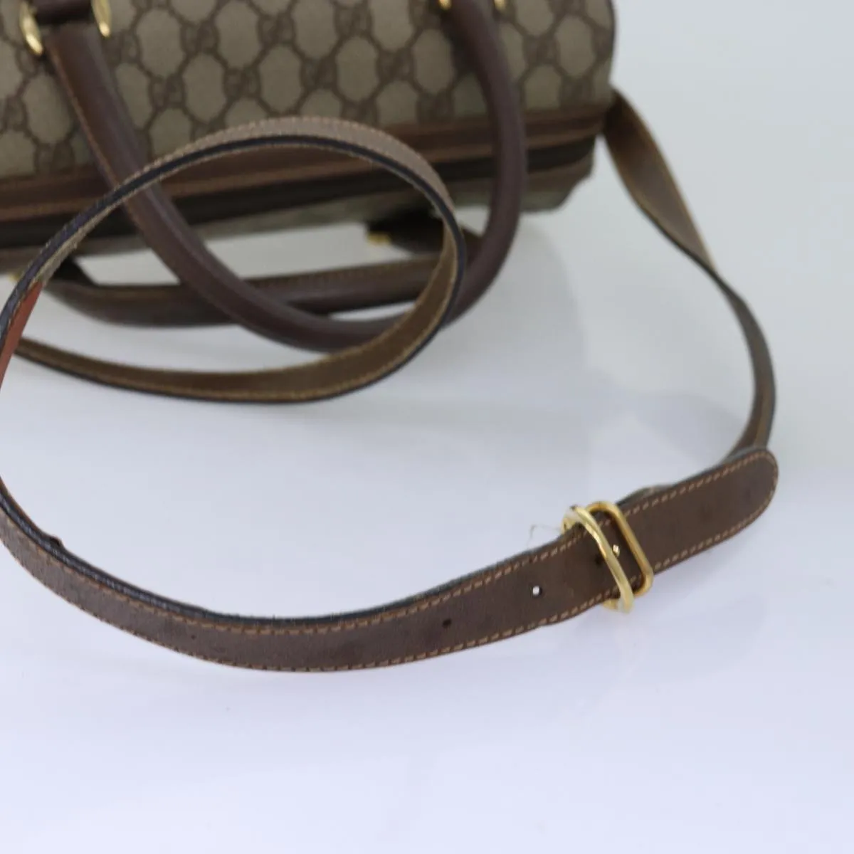 GUCCI GG Supreme Web Sherry Line Boston Bag PVC 2way Beige Red Green ki4476