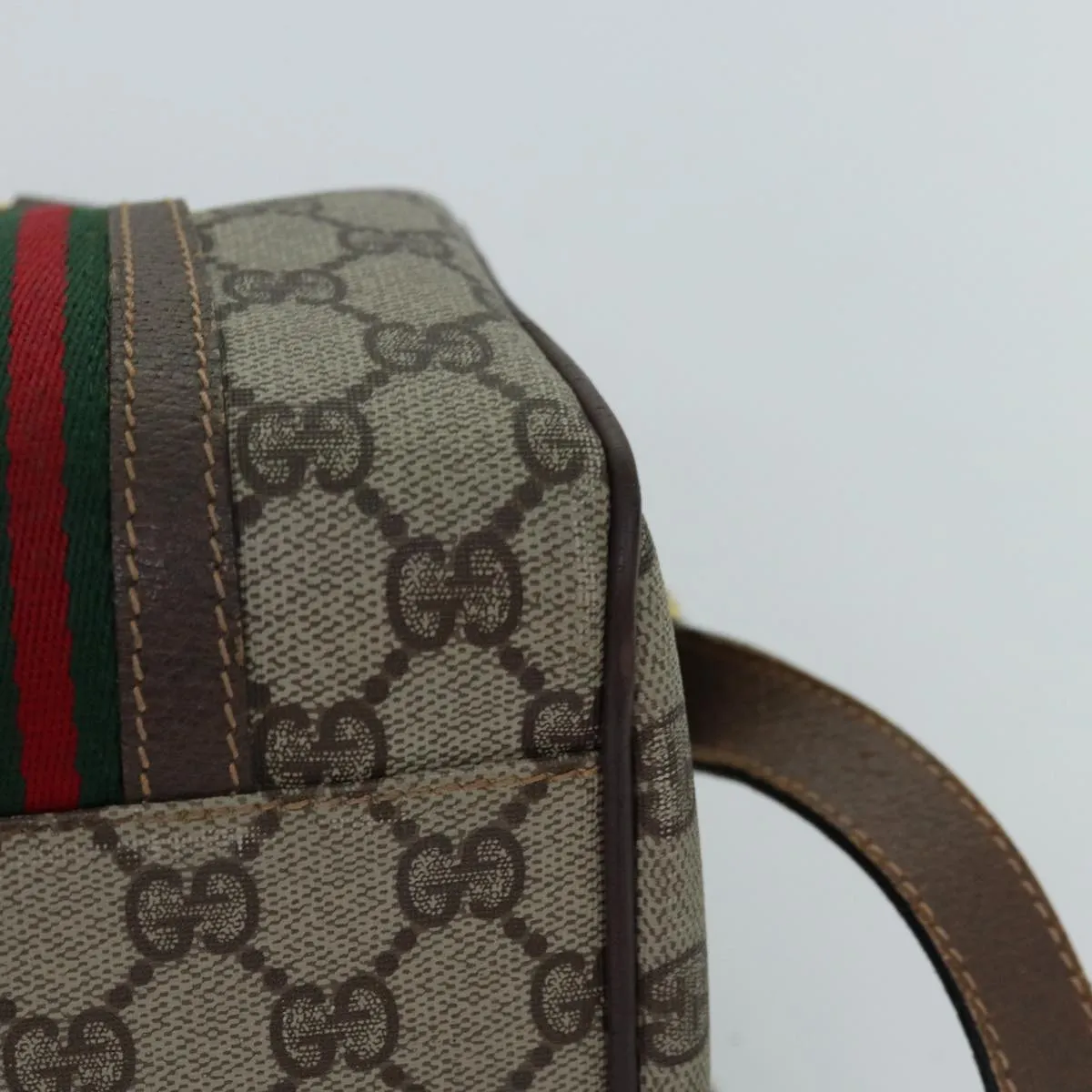 GUCCI GG Supreme Web Sherry Line Boston Bag PVC 2way Beige Red Green ki4476