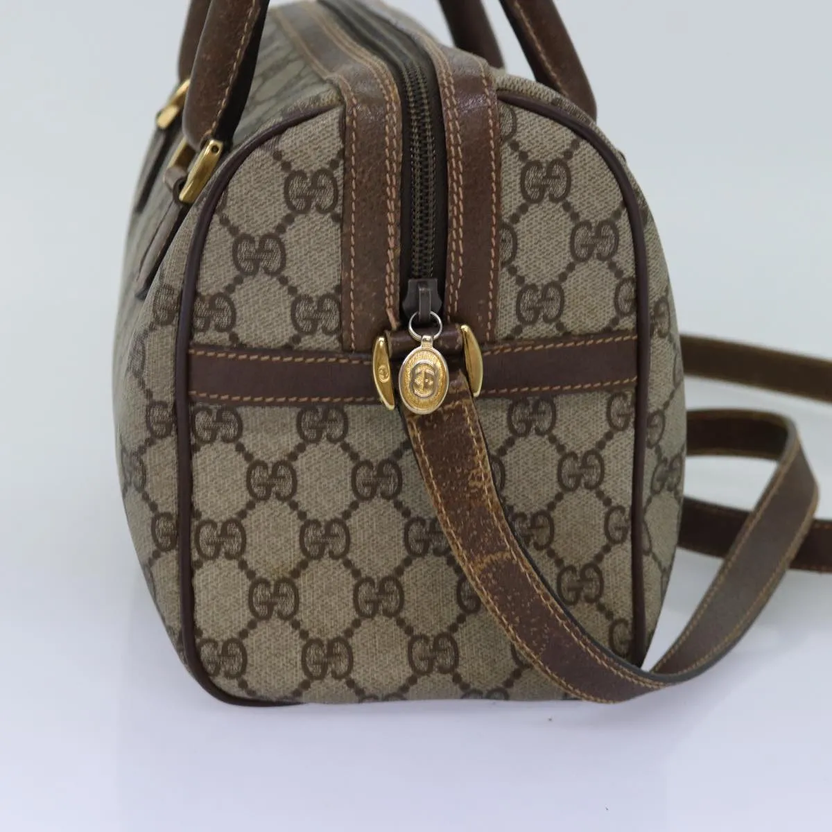 GUCCI GG Supreme Web Sherry Line Boston Bag PVC 2way Beige Red Green ki4476