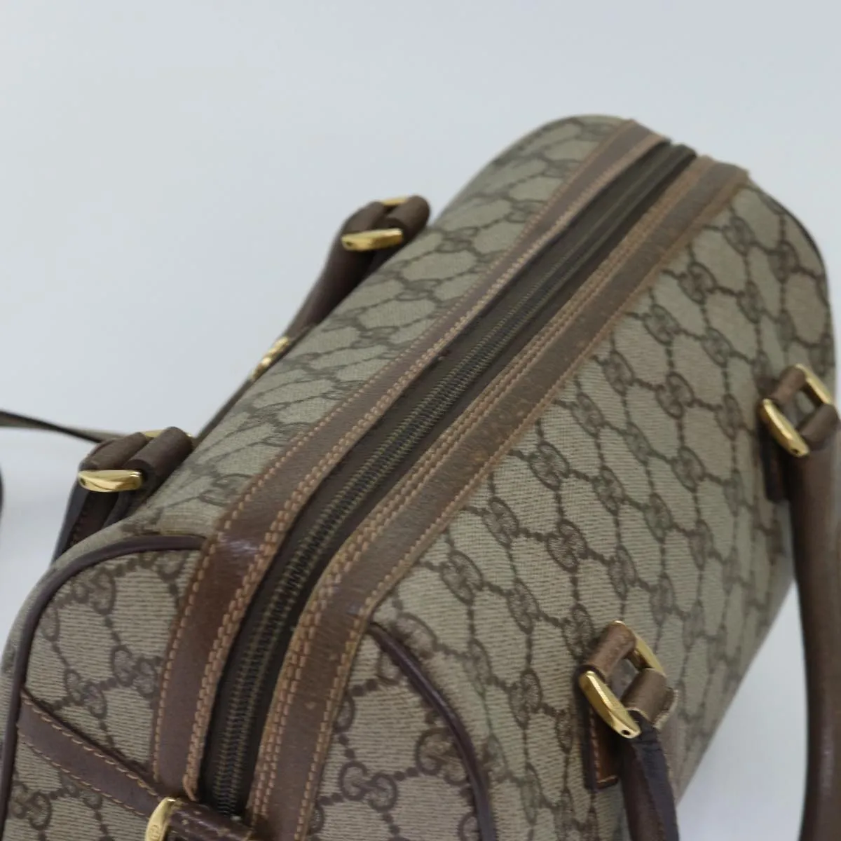GUCCI GG Supreme Web Sherry Line Boston Bag PVC 2way Beige Red Green ki4476