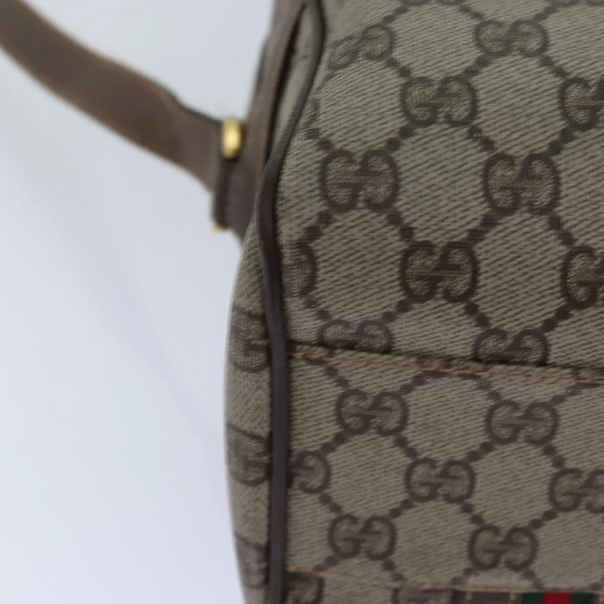 GUCCI GG Supreme Web Sherry Line Boston Bag PVC 2way Beige Red Green ki4476